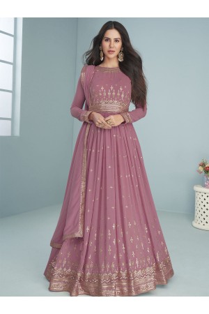 Georgette abaya style Anarkali suit in Purple colour 9293C